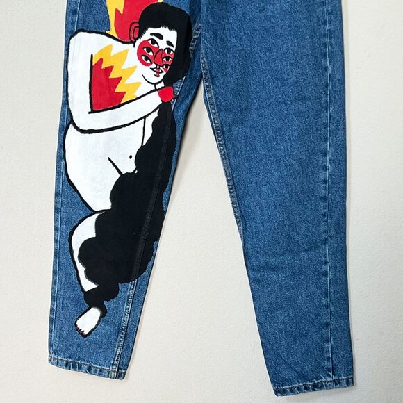 NEW TRF Zara x Ricardo Cavolo Hand Oil Painted Mom Jeans 4 + Belt Dark Wash Rare - Picture 7 of 16